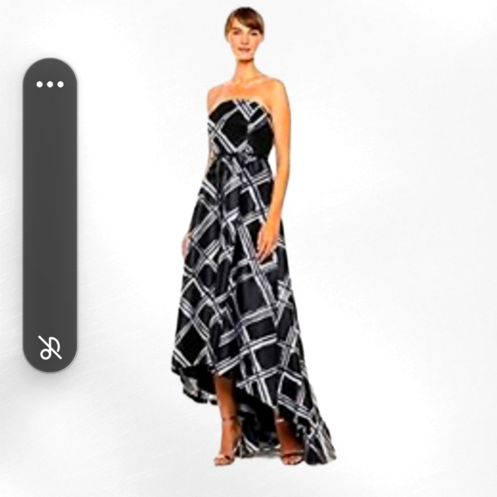 Calvin Klein Strapless High-Low Maxi Ball Gown CD9B39K2 Size 8 Black White NWT
